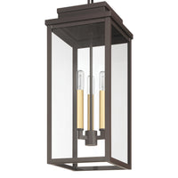 Hillside 9-inch 3-light Dark Bronze Exterior Pendant Light with Clear Glass