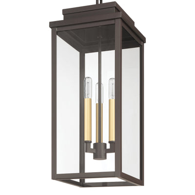 Hillside 9-inch 3-light Dark Bronze Exterior Pendant Light with Clear Glass