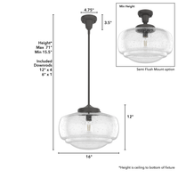 Saddle Creek 16-inch 1-light Noble Bronze Schoolhouse Pendant with Seeded Glass