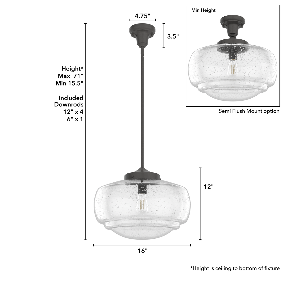 Saddle Creek 16-inch 1-light Noble Bronze Schoolhouse Pendant with Seeded Glass