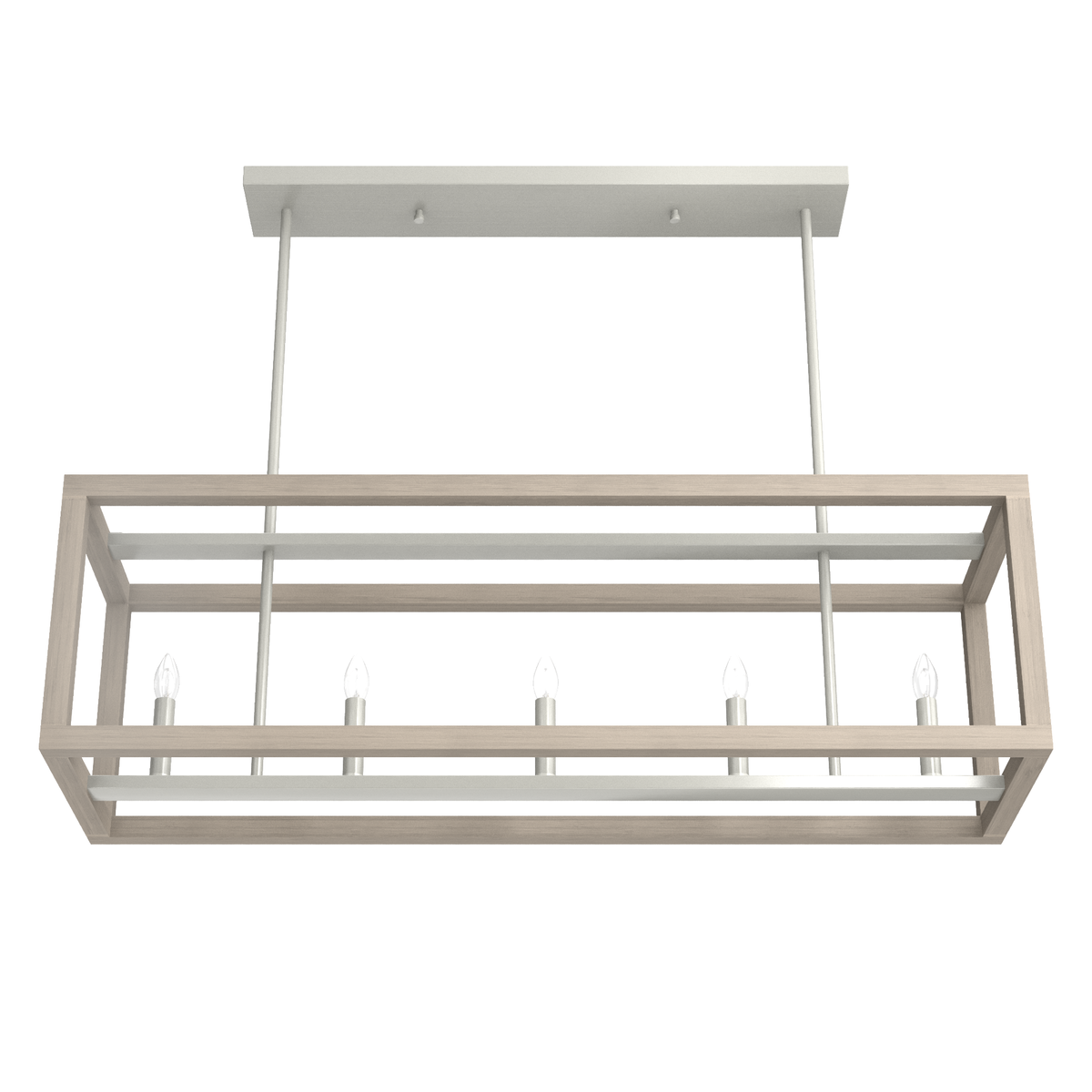 Squire Manor 40-inch 5-light Brushed Nickel and Bleached Wood Linear Chandelier