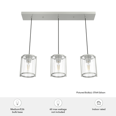 Astwood 28.5-inch 3-light Brushed Nickel Linear Pendant Cluster with Clear Glass