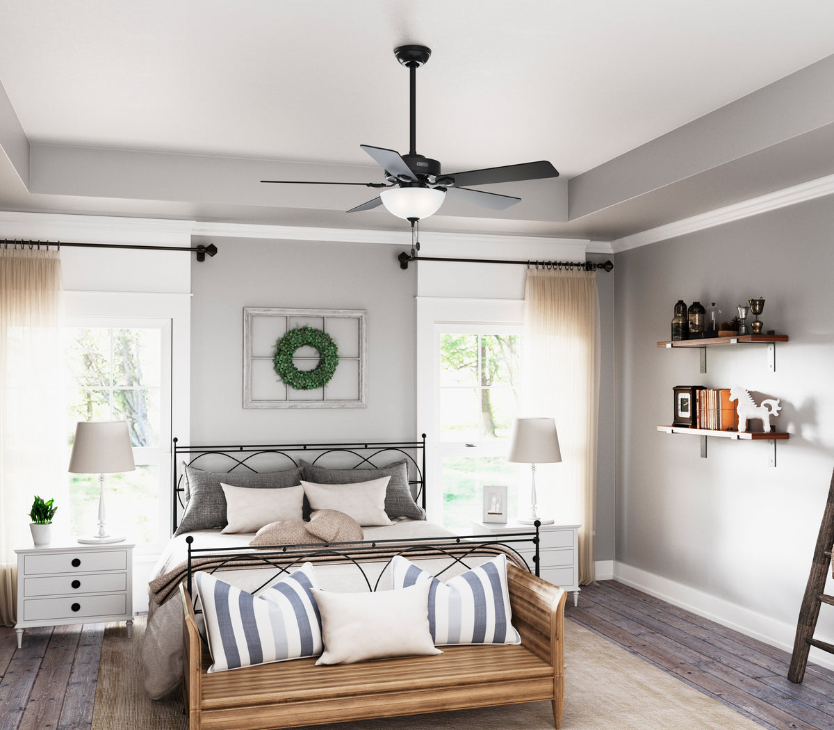 52 inch Swanson Matte Black Ceiling Fan with LED Light Kit and Pull Chain