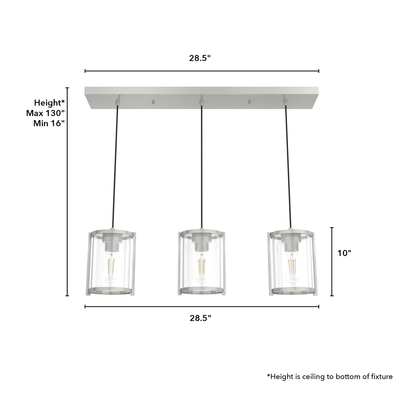 Astwood 28.5-inch 3-light Brushed Nickel Linear Pendant Cluster with Clear Glass