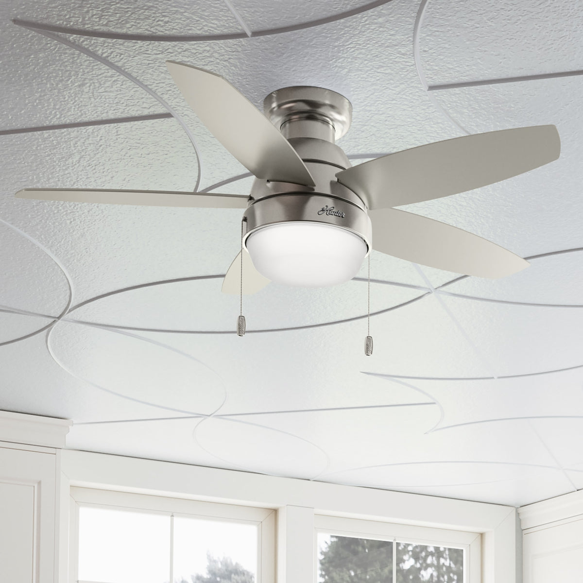 44 inch Lilliana Brushed Nickel Low Profile Ceiling Fan with LED Light Kit and Pull Chain