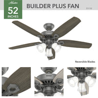 52 inch Builder Matte Silver Ceiling Fan with LED Light Kit and Pull Chain