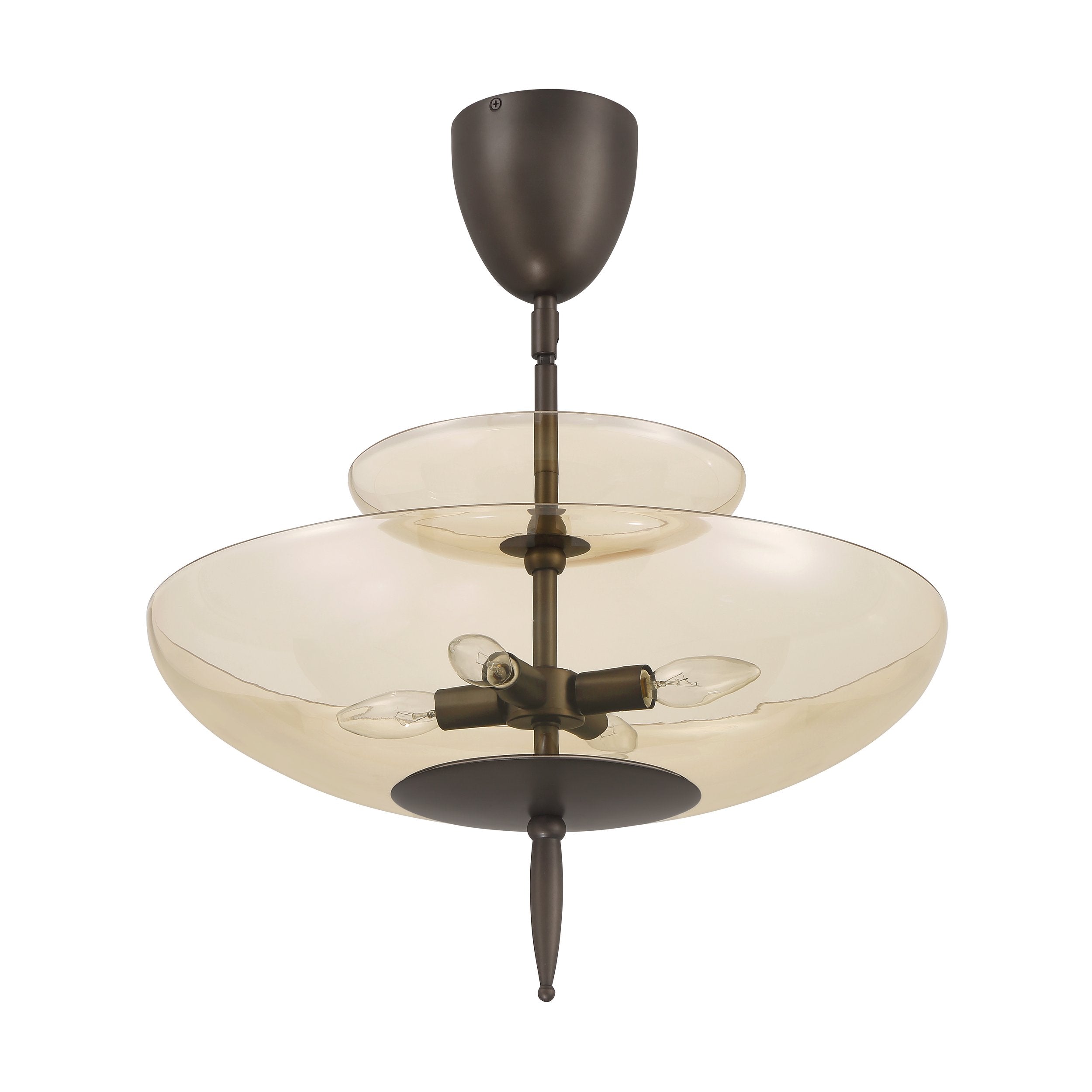 Fiorello 21-inch 4-light Forged Bronze Convertible Pendant with Smoked Amber Glass Shades
