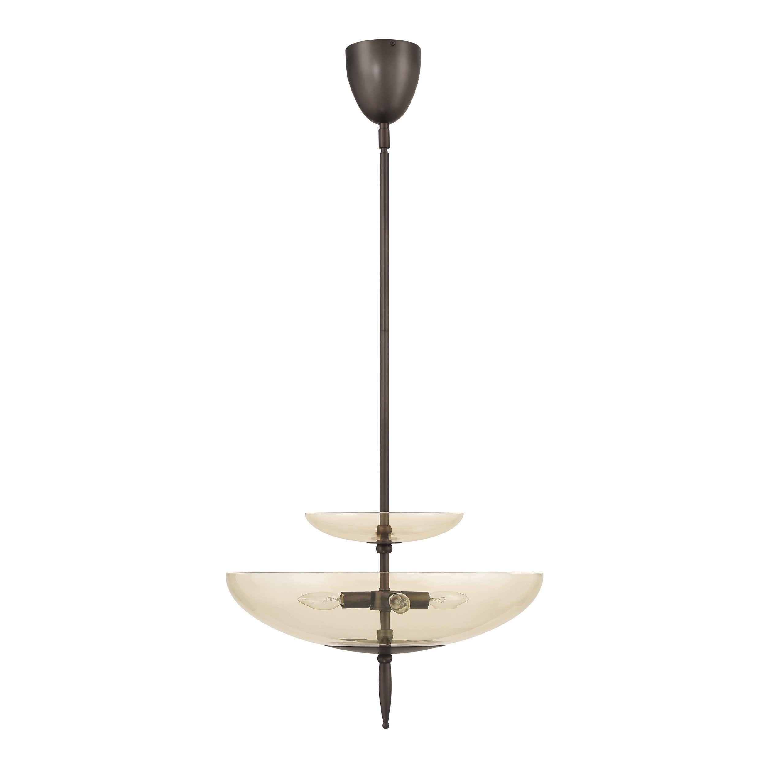 Fiorello 21-inch 4-light Forged Bronze Convertible Pendant with Smoked Amber Glass Shades