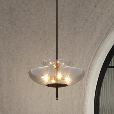 Fiorello 21-inch 4-light Forged Bronze Convertible Pendant with Smoked Amber Glass Shades