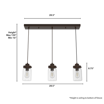 Devon Park 28.5-inch 3-light Onyx Bengal Linear Pendant Cluster with Clear Glass