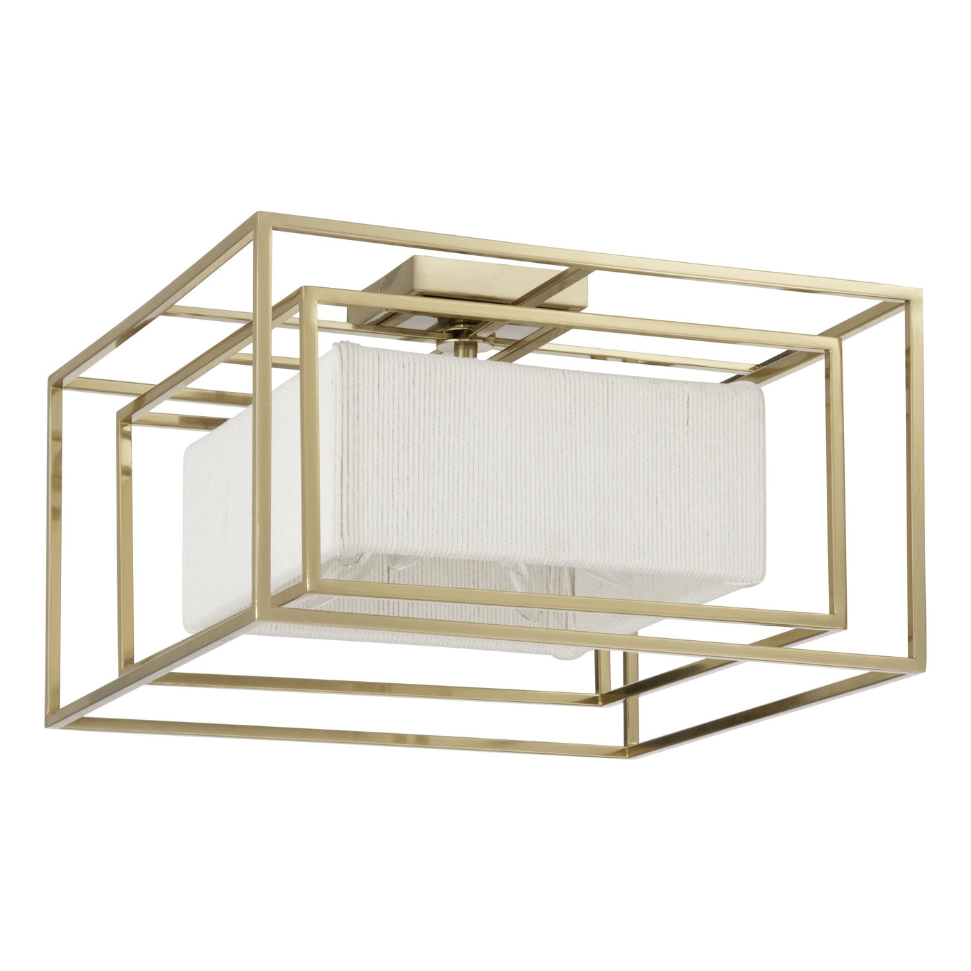 Abbey 18-inch 4-light Brass Convertible Pendant with Cream Cotton Rope Shade