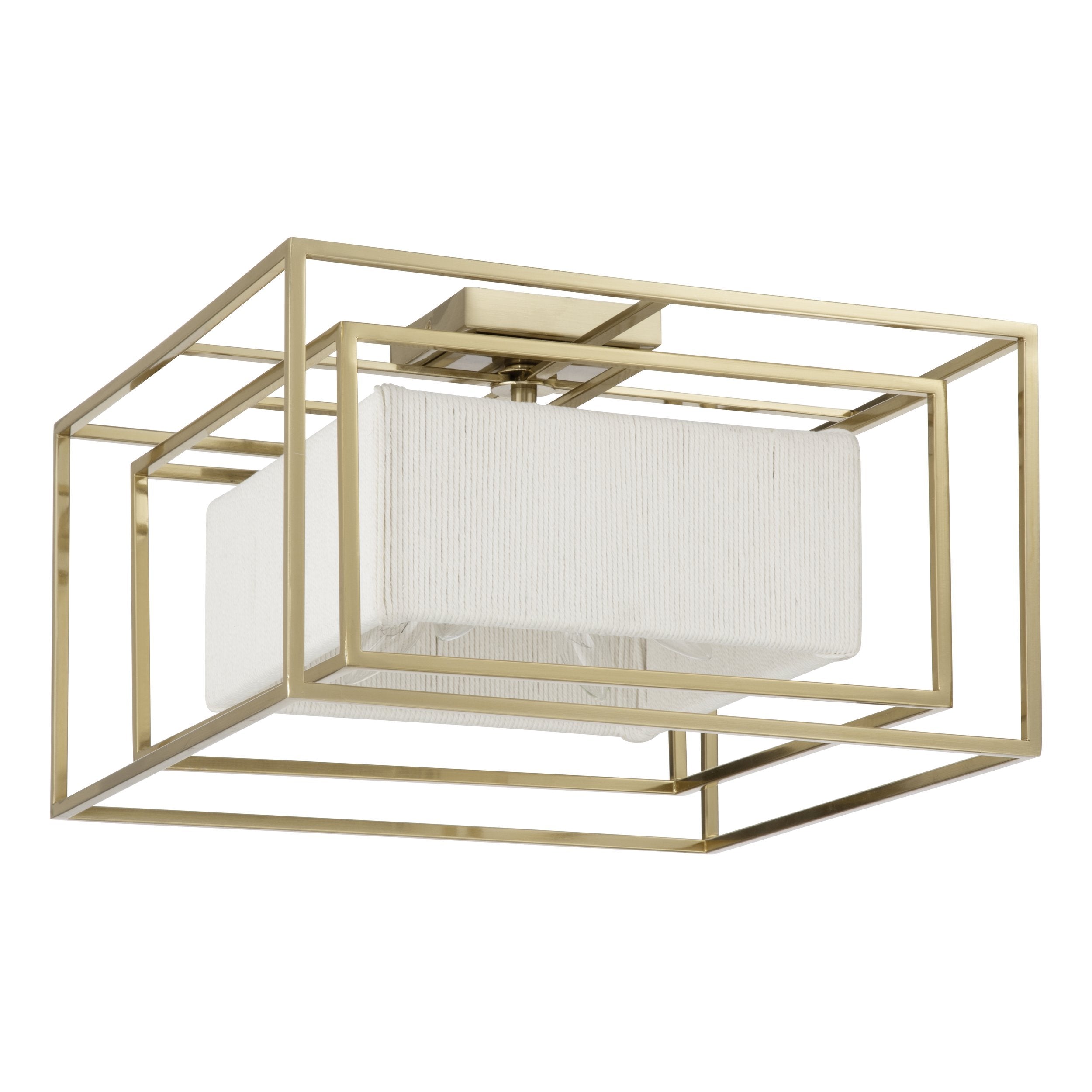 Abbey 18-inch 4-light Brass Convertible Pendant with Cream Cotton Rope Shade