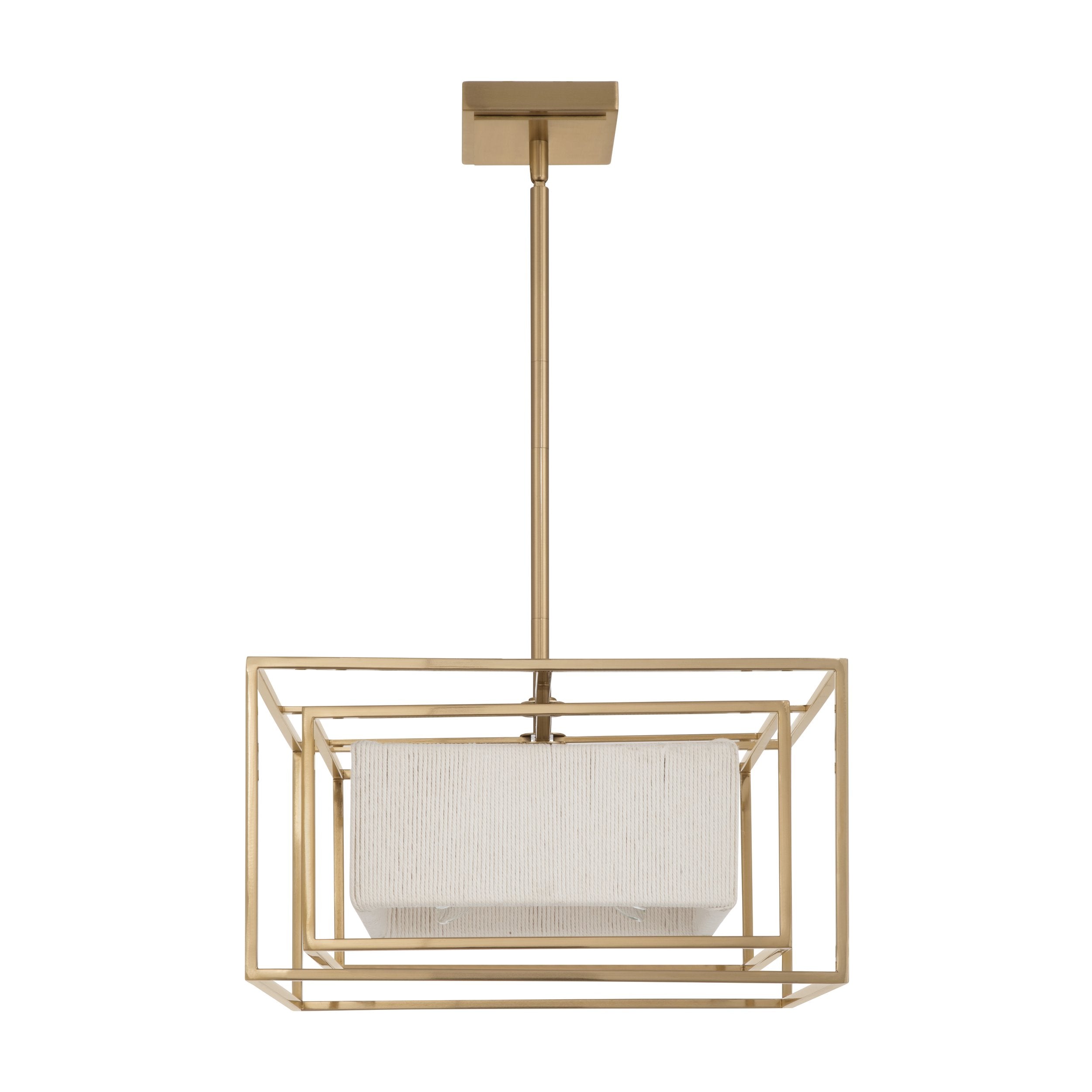 Abbey 18-inch 4-light Brass Convertible Pendant with Cream Cotton Rope Shade