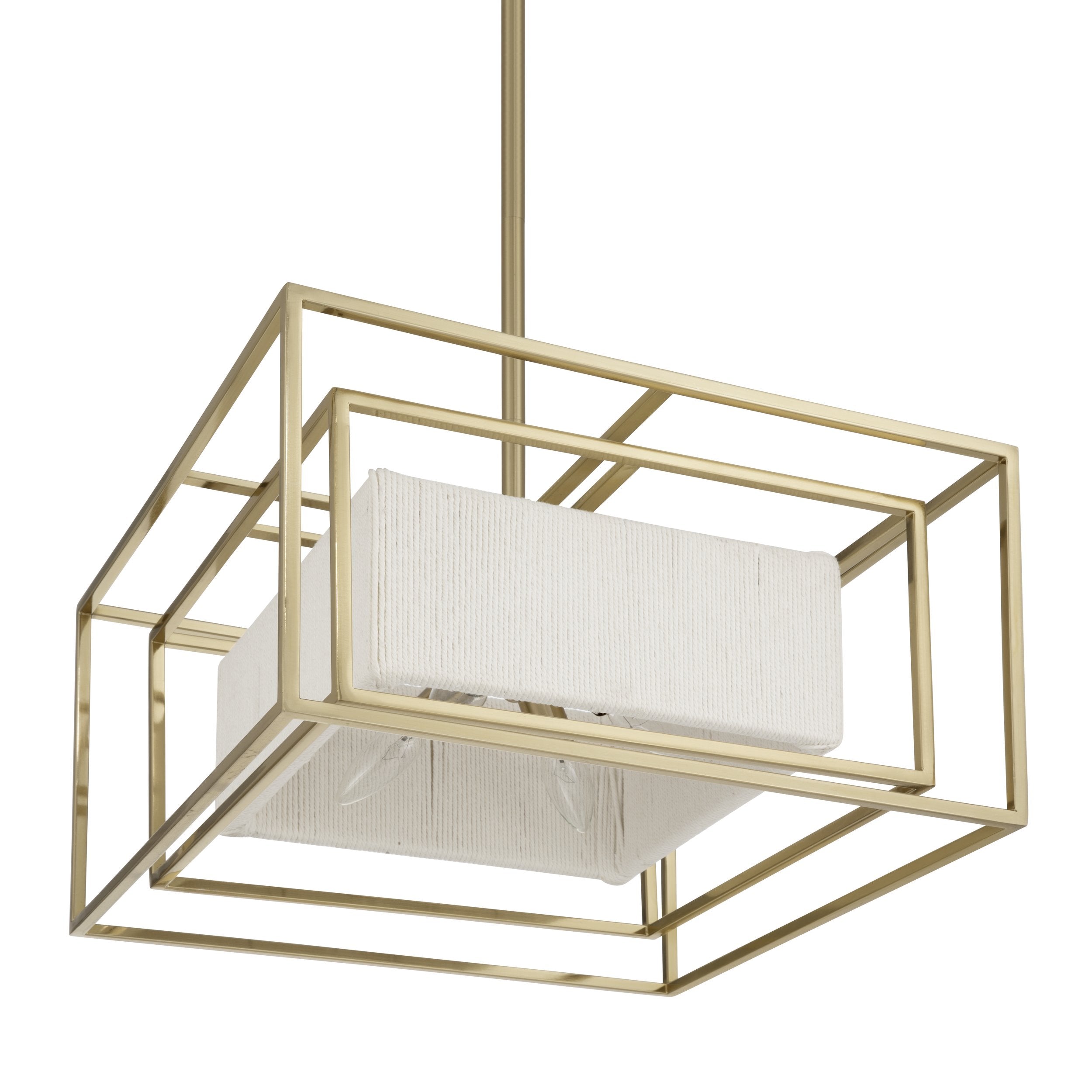 Abbey 18-inch 4-light Brass Convertible Pendant with Cream Cotton Rope Shade