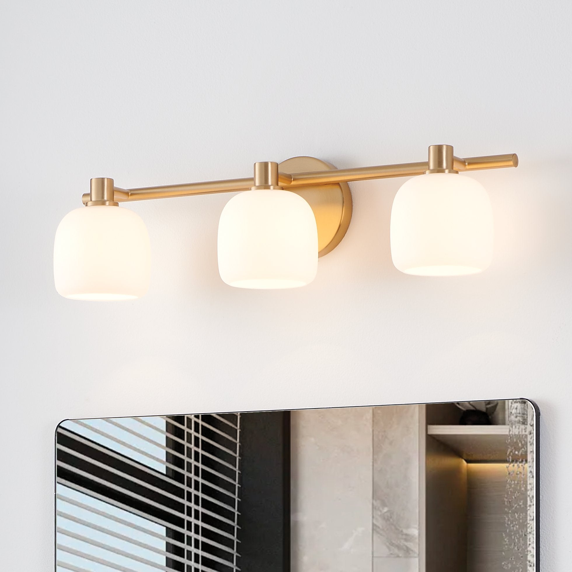 Valentina 24-inch 3-light Champagne Gold Vanity Light with Etched Opal Glass Shades