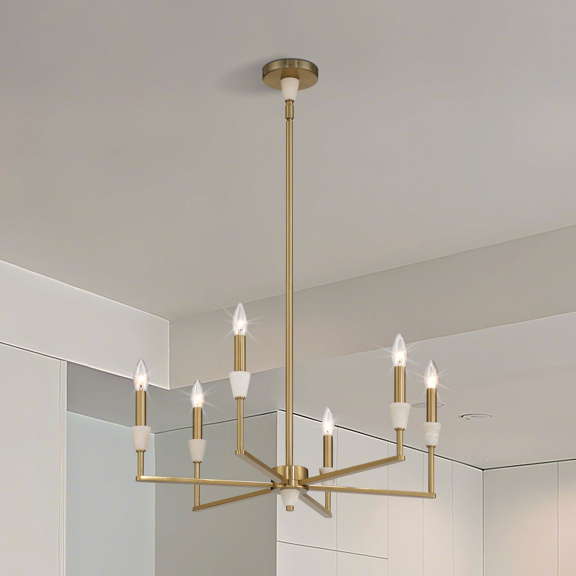 Montclair 26-inch 6-light Brushed Gold and Natural Alabaster Chandelier