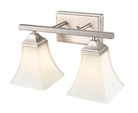 14-inch Brushed Nickel 2-Light Etched White Glass Bell Bathroom Vanity Light
