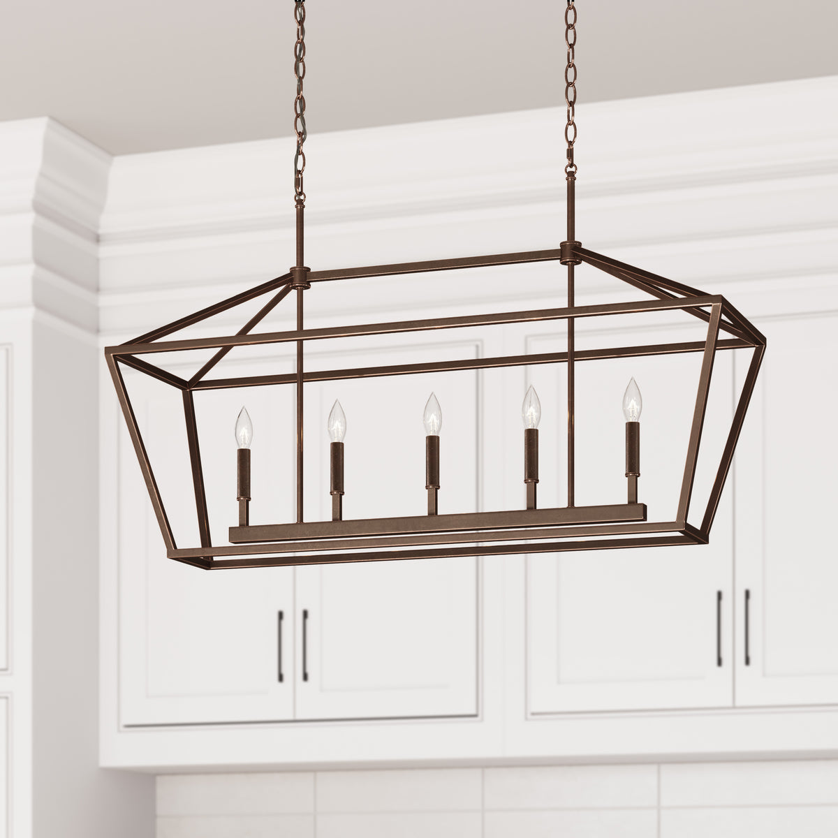 68'' Corona Rubbed Bronze 5 Light Linear Chandelier
