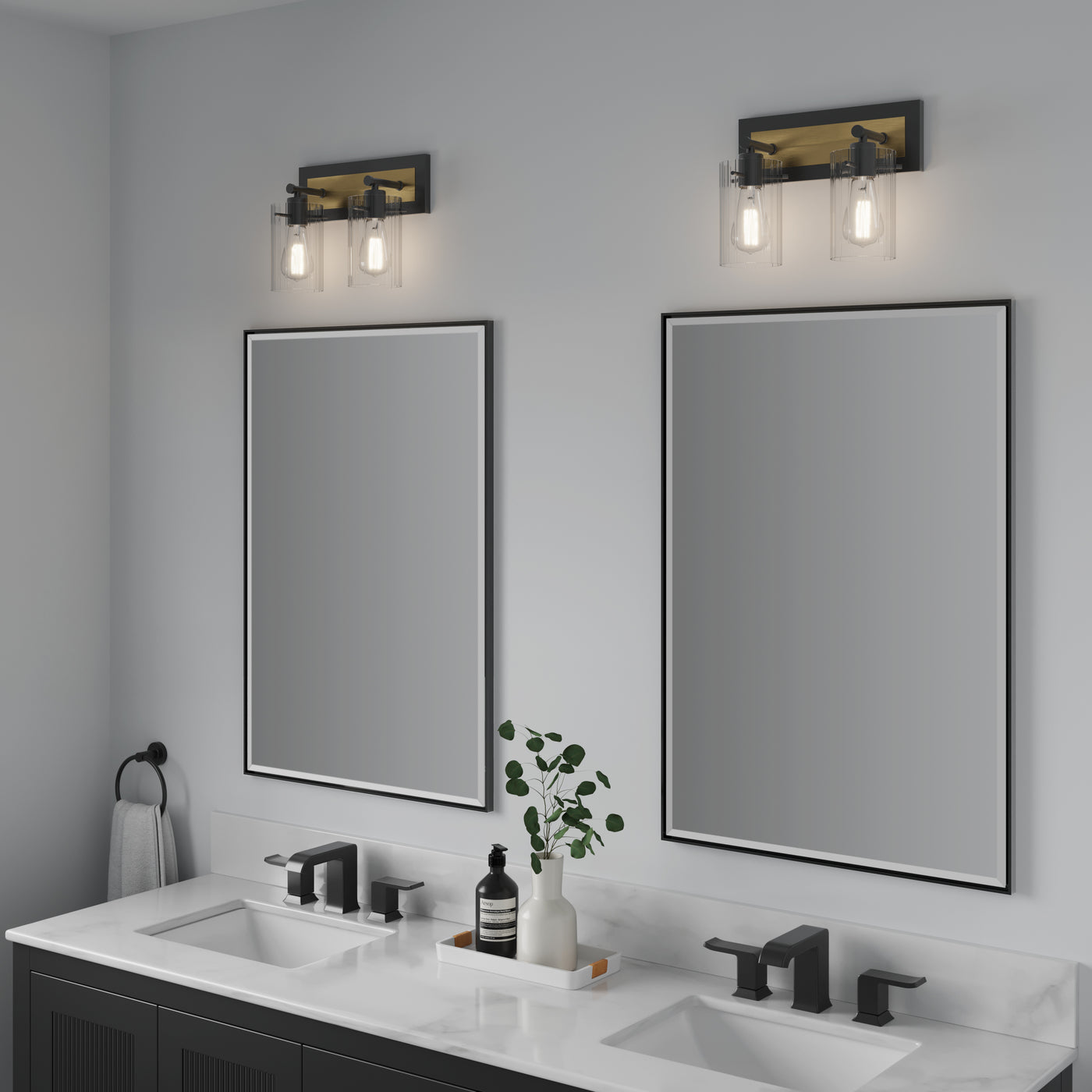13'' Gasol Matte Black/Vintage Brass 2 Light Bath Vanity