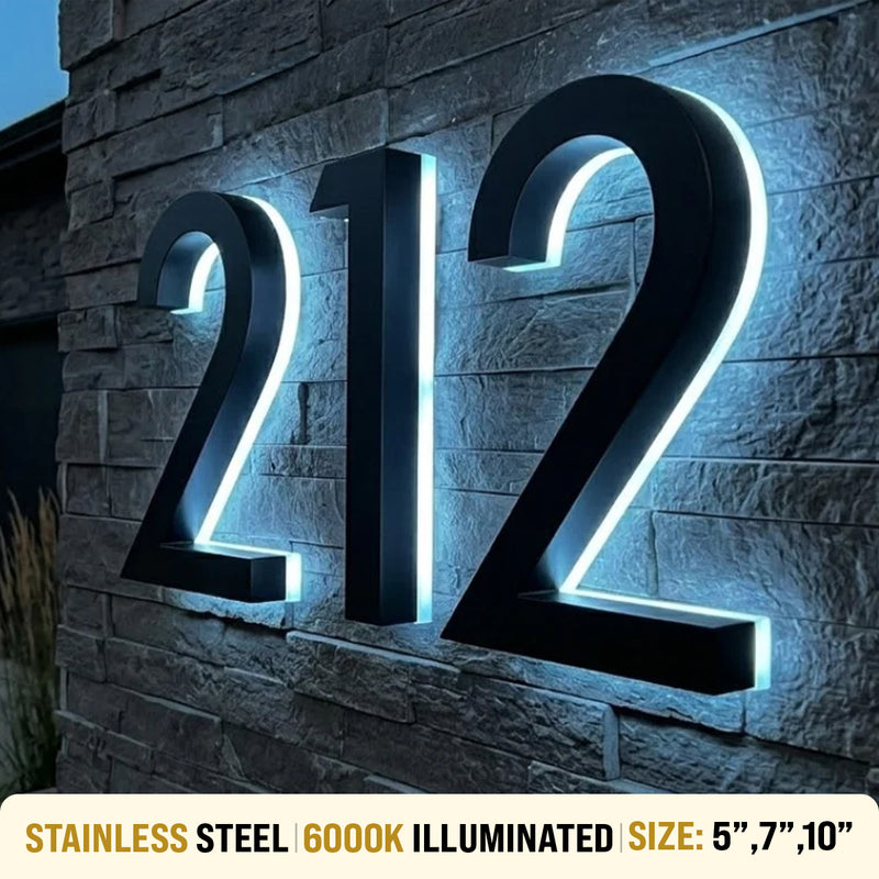 Illuminated address numbers in stainless steel 6000K