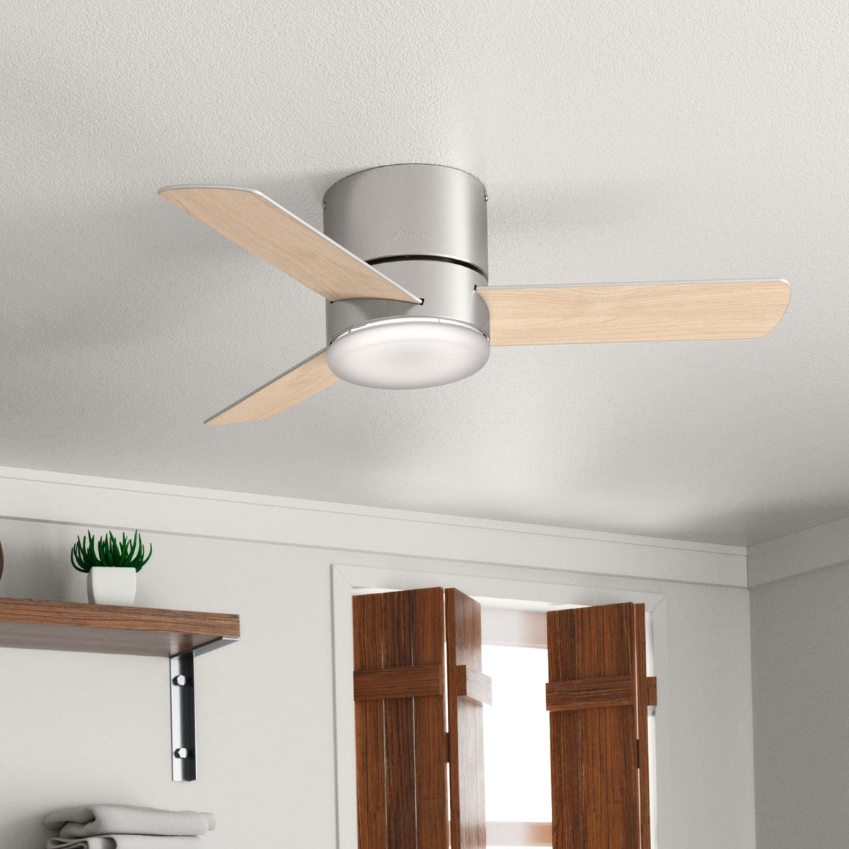 44 inch Minimus Brushed Nickel Low Profile Ceiling Fan with LED Light Kit and Handheld Remote