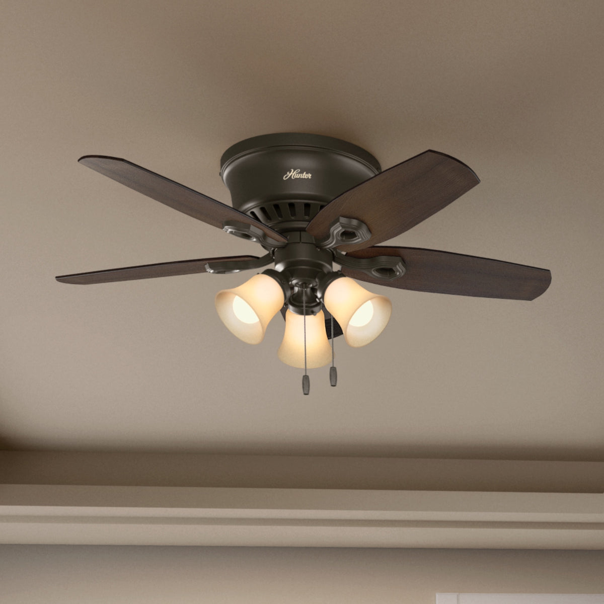 42 inch Builder New Bronze Low Profile Ceiling Fan with LED Light Kit and Pull Chain