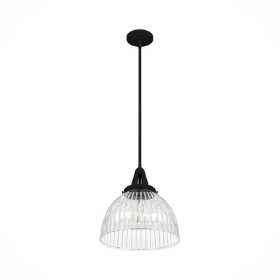 Cypress Grove 13-inch 1-light Natural Black Iron Industrial Pendant with Clear Holophane Glass