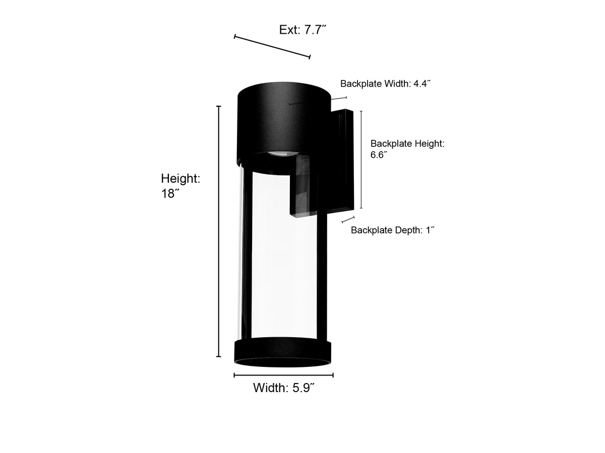 18-inch Trefor Powder Coated Black Outdoor Wall Sconce
