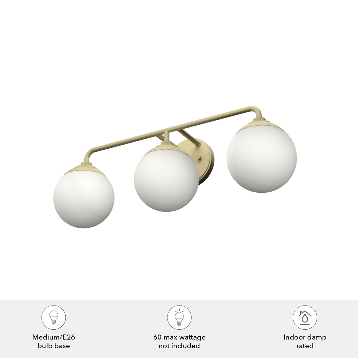 Hepburn 25-inch 3-light Modern Brass Vanity Light with Cased White Glass