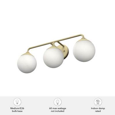 Hepburn 25-inch 3-light Modern Brass Vanity Light with Cased White Glass