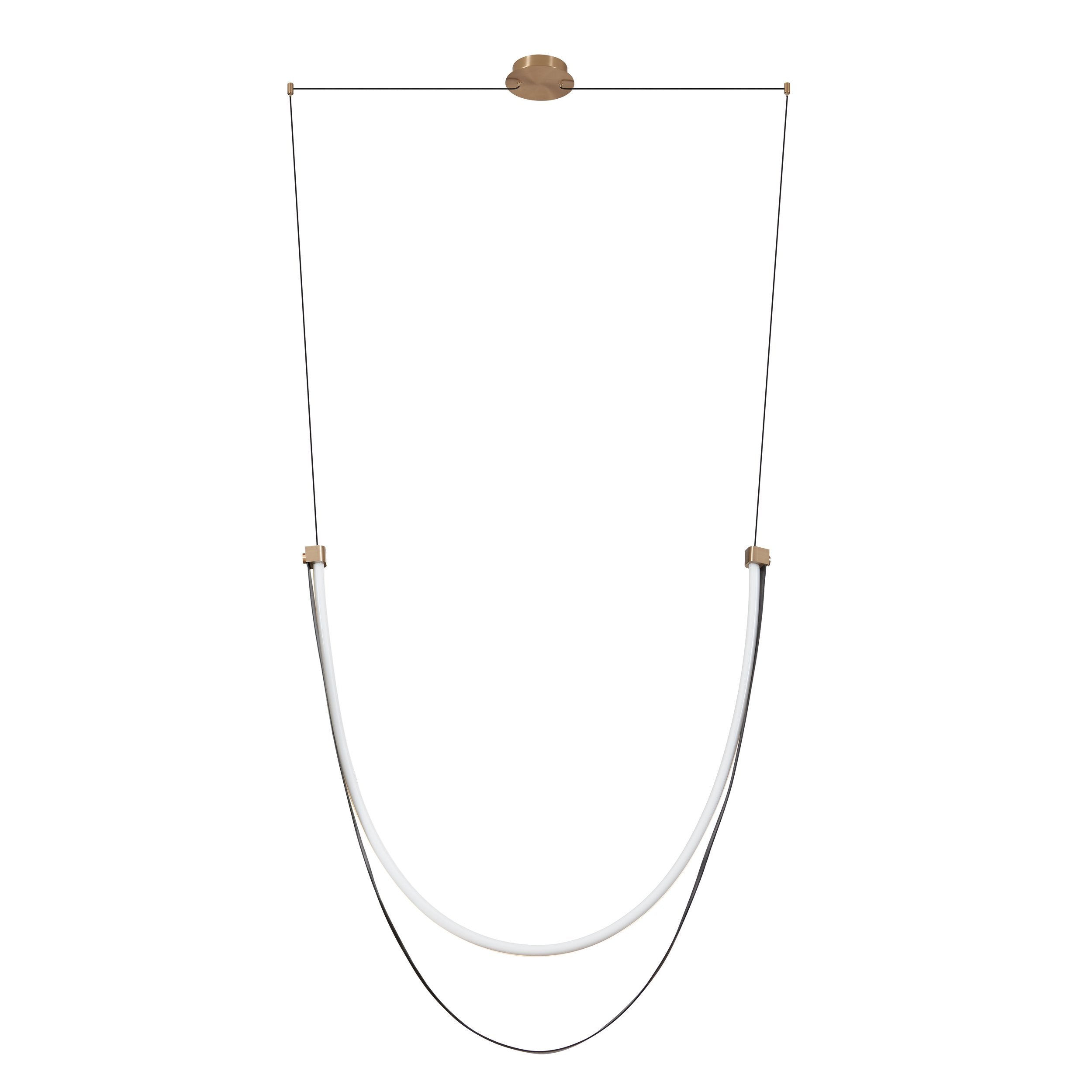 Ayers 59-inch 1-light Champagne Gold with Black and Brown Faux Leather 5CCT LED Linear Chandelier