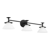 Tremolo 33-inch 3-light Matte Black and Champagne Gold Vanity Light with Etched Opal Glass