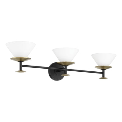 Tremolo 33-inch 3-light Matte Black and Champagne Gold Vanity Light with Etched Opal Glass
