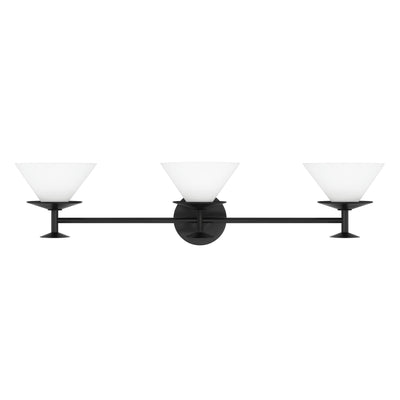 Tremolo 33-inch 3-light Matte Black and Champagne Gold Vanity Light with Etched Opal Glass