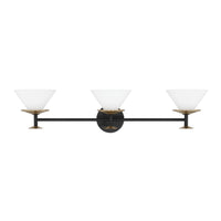 Tremolo 33-inch 3-light Matte Black and Champagne Gold Vanity Light with Etched Opal Glass