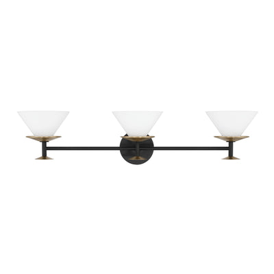 Tremolo 33-inch 3-light Matte Black and Champagne Gold Vanity Light with Etched Opal Glass