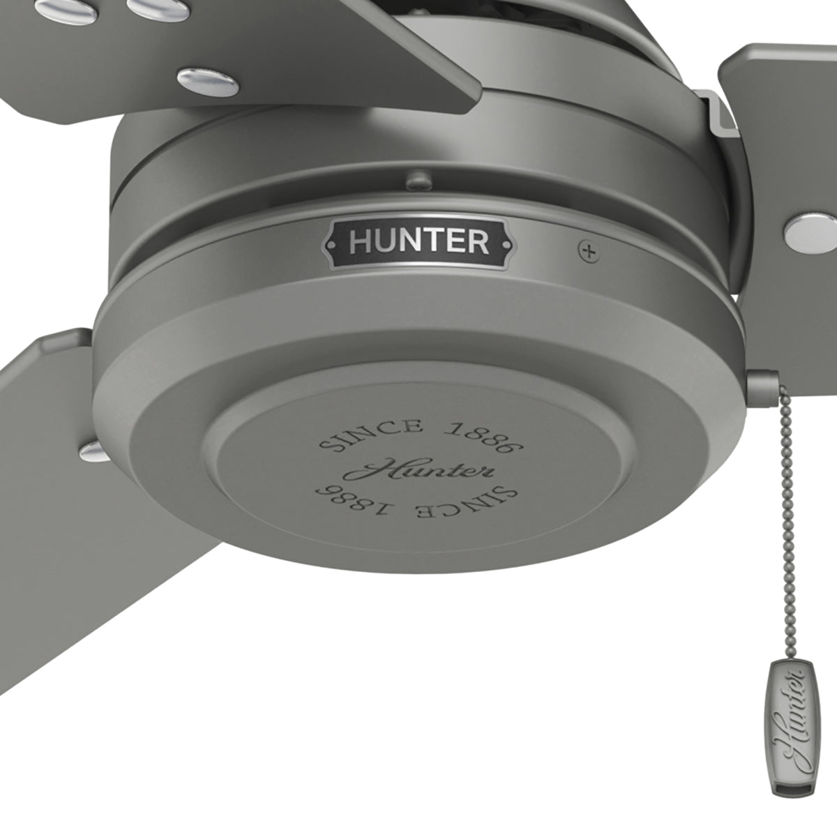52 inch Cassius Matte Silver Damp Rated Ceiling Fan and Pull Chain