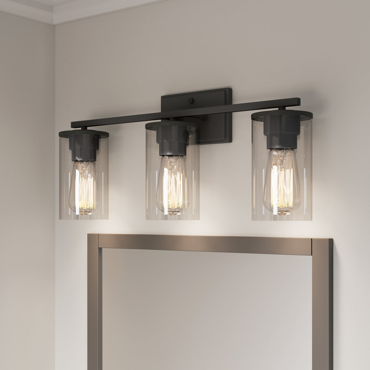 22-inch Verlana Matte Black 3-Light Clear Glass Bathroom Vanity Light
