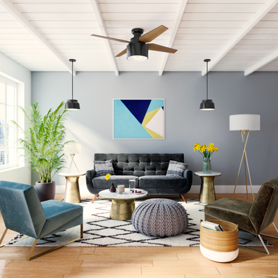 52 inch Cranbrook Gloss Black Low Profile Ceiling Fan with LED Light Kit and Handheld Remote