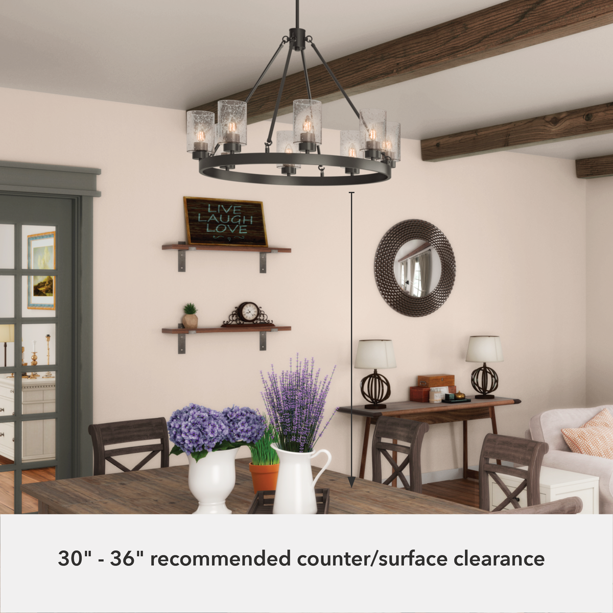 Hartland 32-inch 8-light Noble Bronze Chandelier with Seeded Glass
