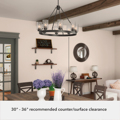 Hartland 32-inch 8-light Noble Bronze Chandelier with Seeded Glass
