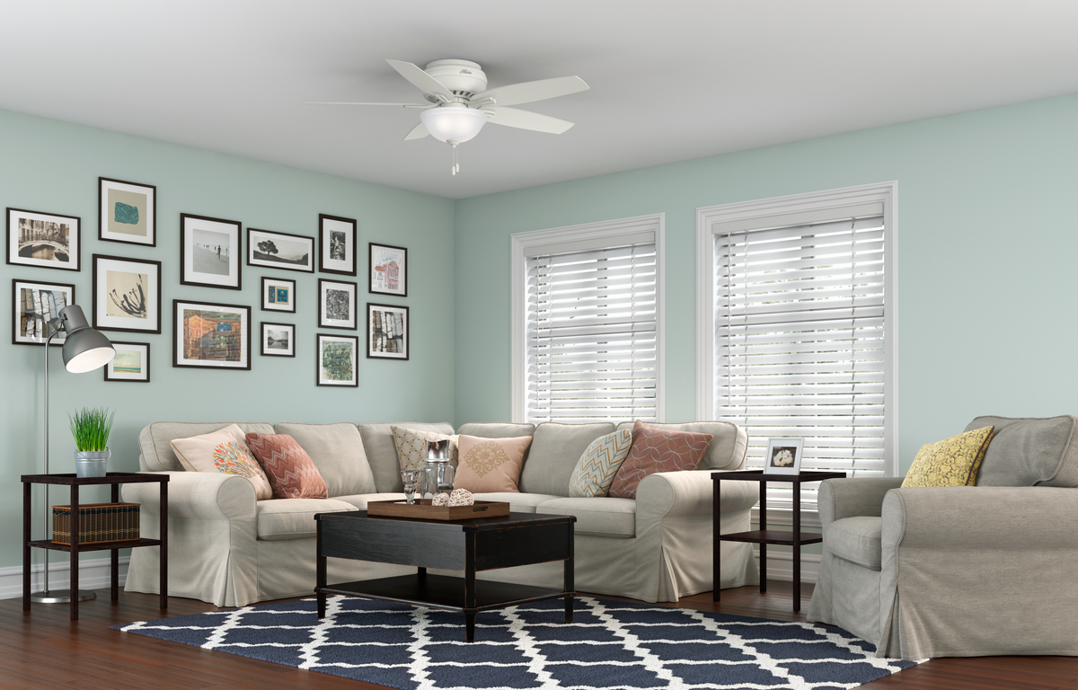 52 inch Newsome Fresh White Low Profile Ceiling Fan with LED Light Kit and Pull Chain