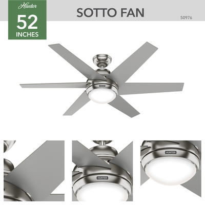 52 inch Sotto Brushed Nickel Ceiling Fan with LED Light Kit and Handheld Remote