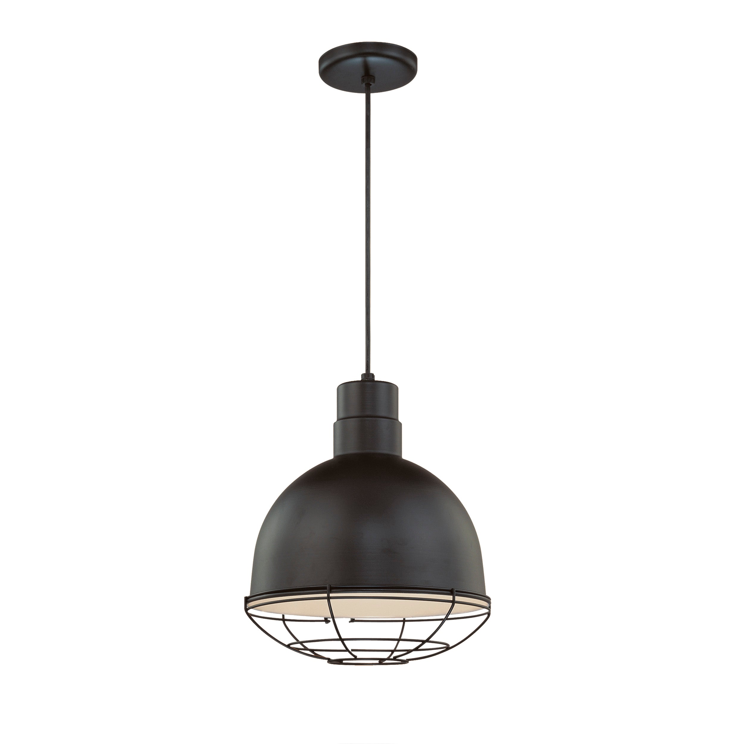 12-inch R Series Satin Black 1-Light Pendant Light with Metal Shade