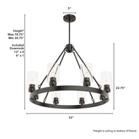 Hartland 32-inch 8-light Noble Bronze Chandelier with Seeded Glass