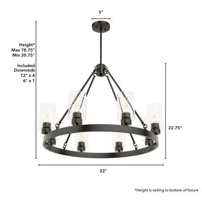 Hartland 32-inch 8-light Noble Bronze Chandelier with Seeded Glass