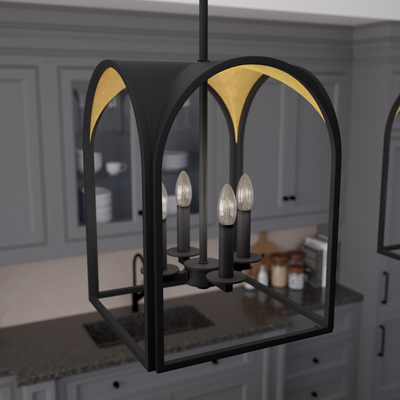 Dukestown 12-inch 4-light Natural Black Iron and Gold Leaf Lantern Pendant