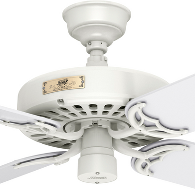 52 inch Original White Damp Rated Ceiling Fan and Pull Chain
