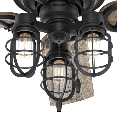 52 inch Starklake Natural Black Iron Damp Rated Ceiling Fan with LED Light Kit and Pull Chain