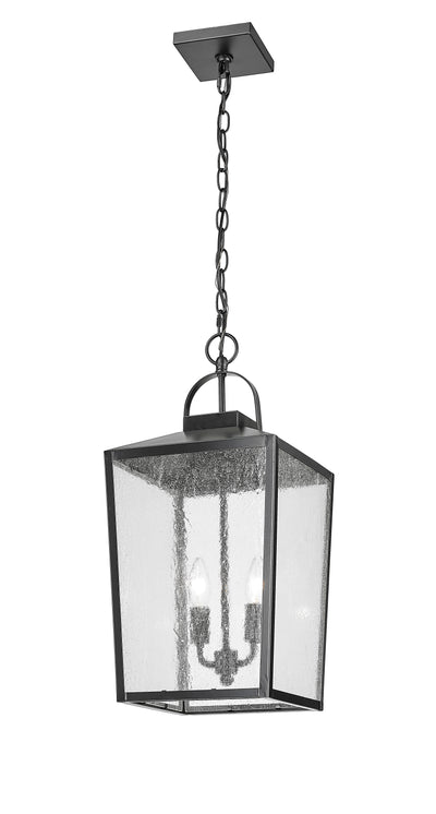 22-inch Devens Powder Coated Black 2-Light Outdoor Hanging Lantern with Clear Seeded Glass